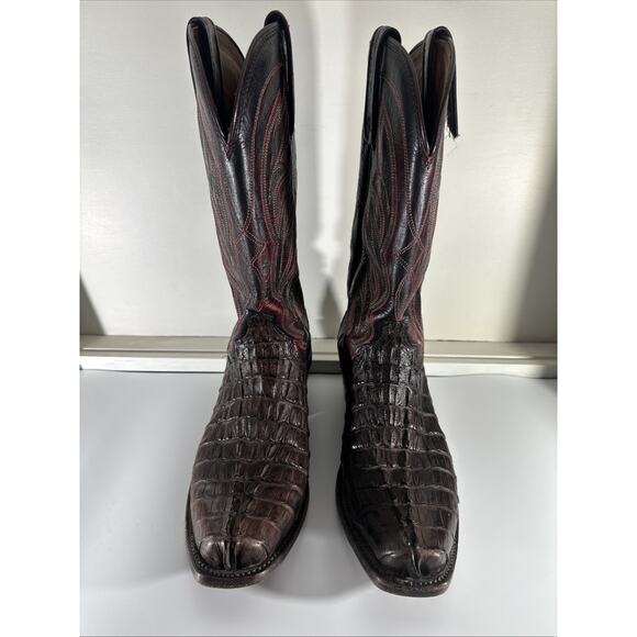 Lucchese Classics Handmade Caiman Mens Western Cowboy Boots Black Cherry Size 8 - Picture 1 of 13